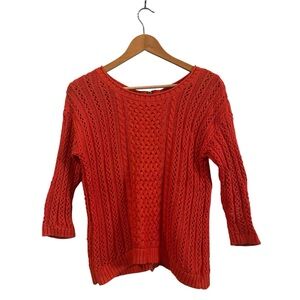 Anthropologie Crochet Knit Orange Exposed Zipper Cotton Blend Sweater Small